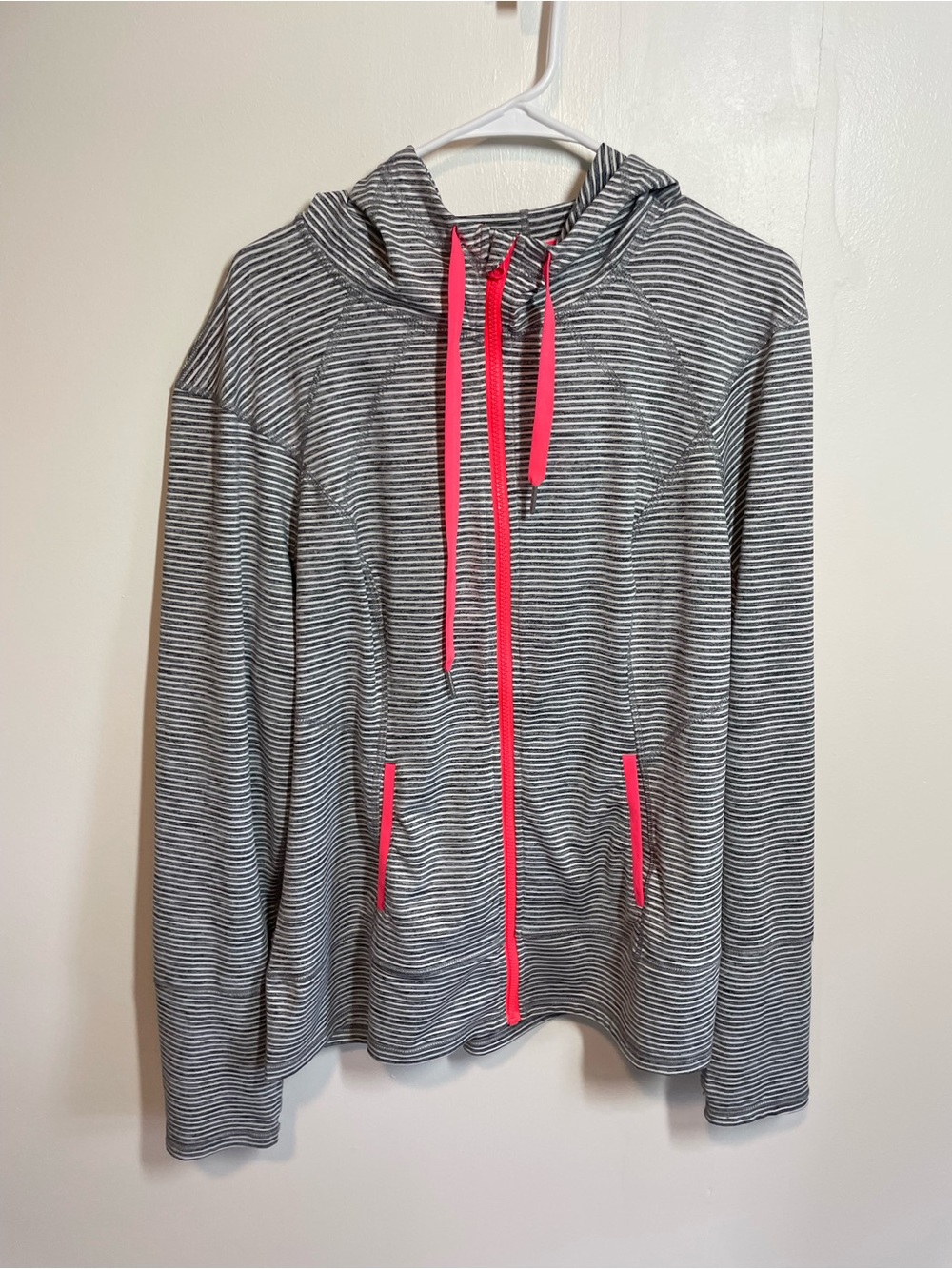lukka Striped Gray and Neon Pink Zip Hoodie